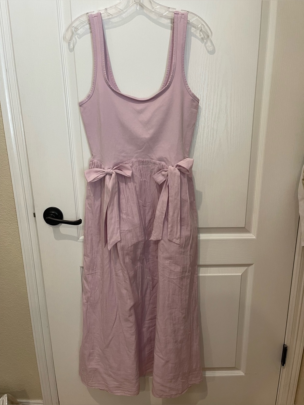 Lilac Sleeveless Tie-Waist Midi Dress With Lining